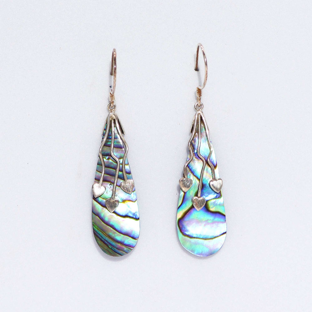 Shell & Silver Earrings - Three Hearts - Abalone