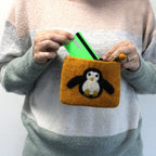 Natural Felt Zipper Pouches - Cute Penguin