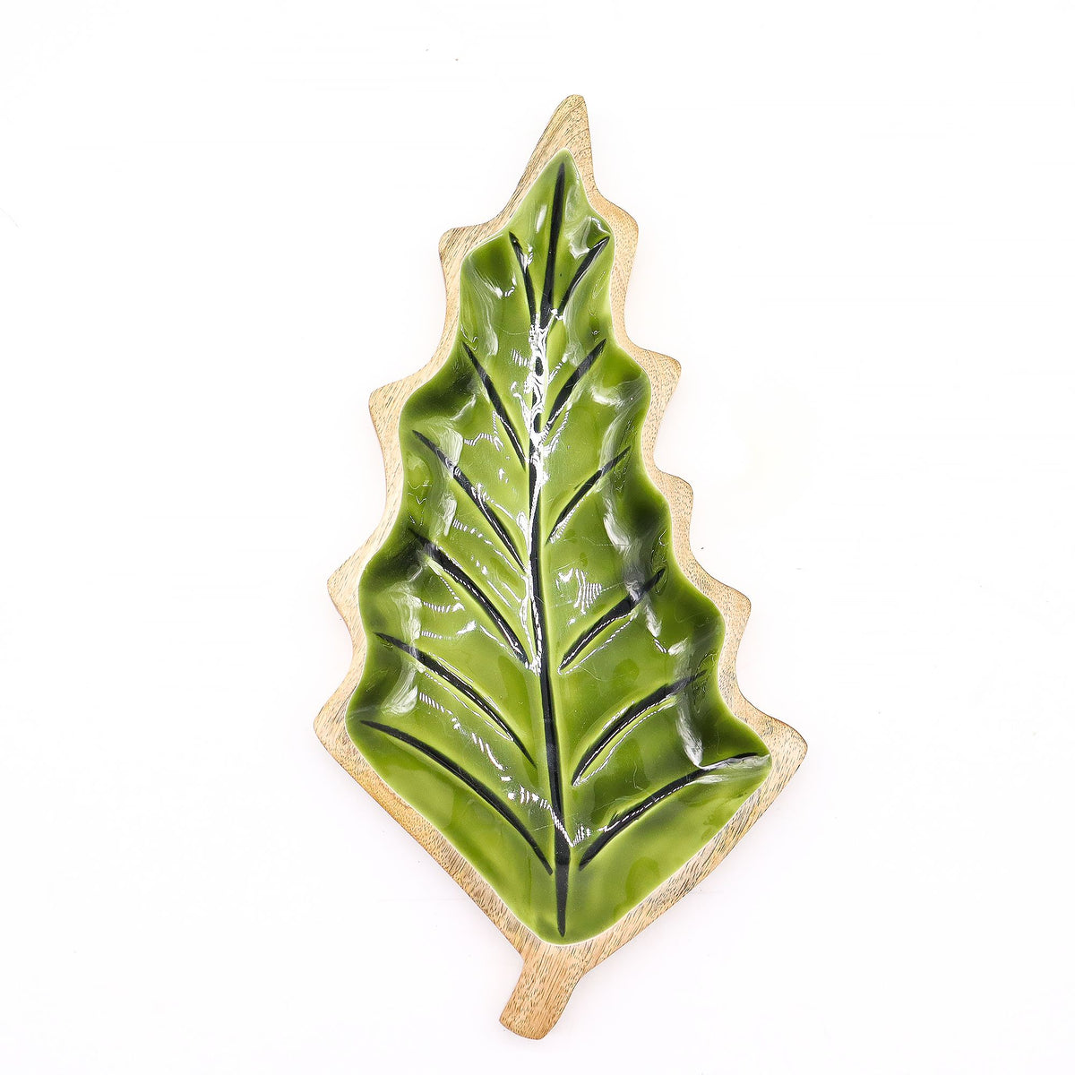 Lost in the Forrest - Enamel Leaf Wooden Bowl - 33x17cm - Lost in the Forest - Wooden Decorations & Bowls | Hearth & Amble