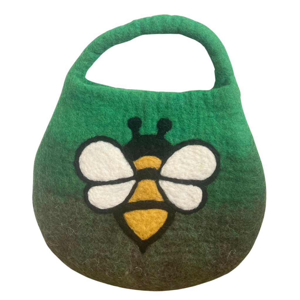 Water Felted Bee Bag - One Handle with Magnet - Garden Greens