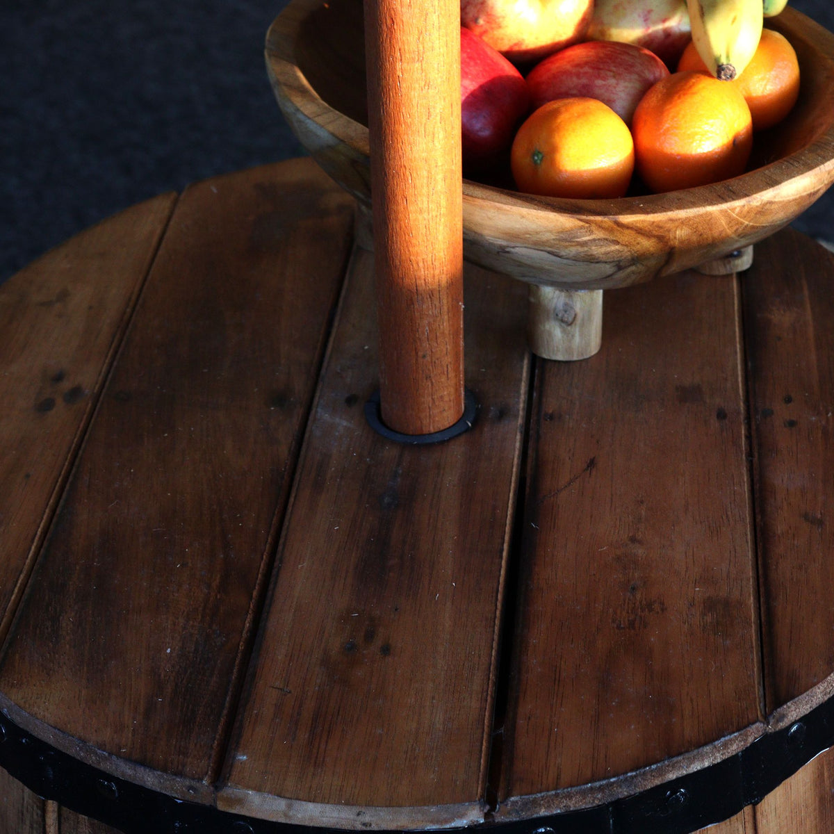 Beer Barrel Table & Parasol Stand â€“ Natural Wood 60 x 48.5 cm
