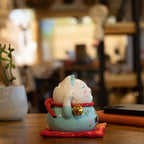 Ceramic Money Cat Bank - Blue on Cushion