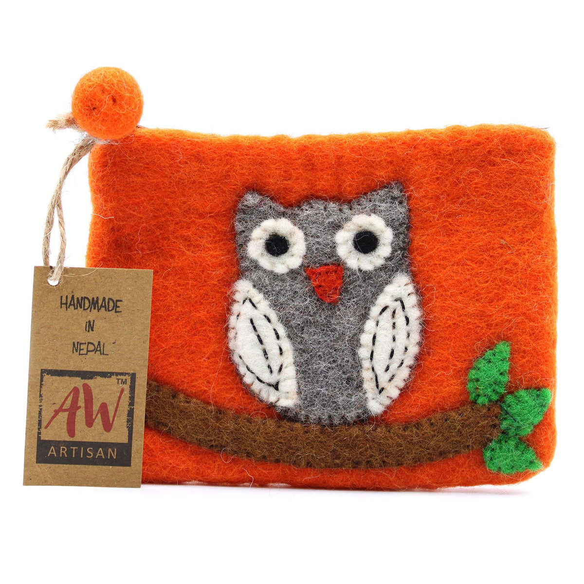 Natural Felt Zipper Pouches - Owl on Branch