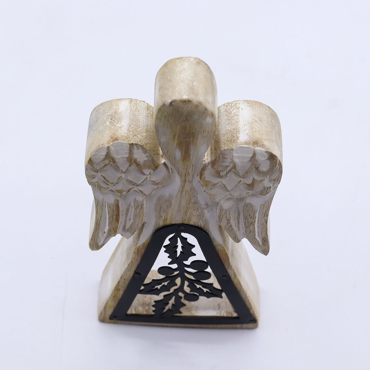 Mango Wood Angel - Whitewash with Iron Decor Cut Out - Mango Wood Angels | Hearth & Amble