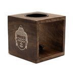Large Square Mango Wood Oil Burner- Buddha Face