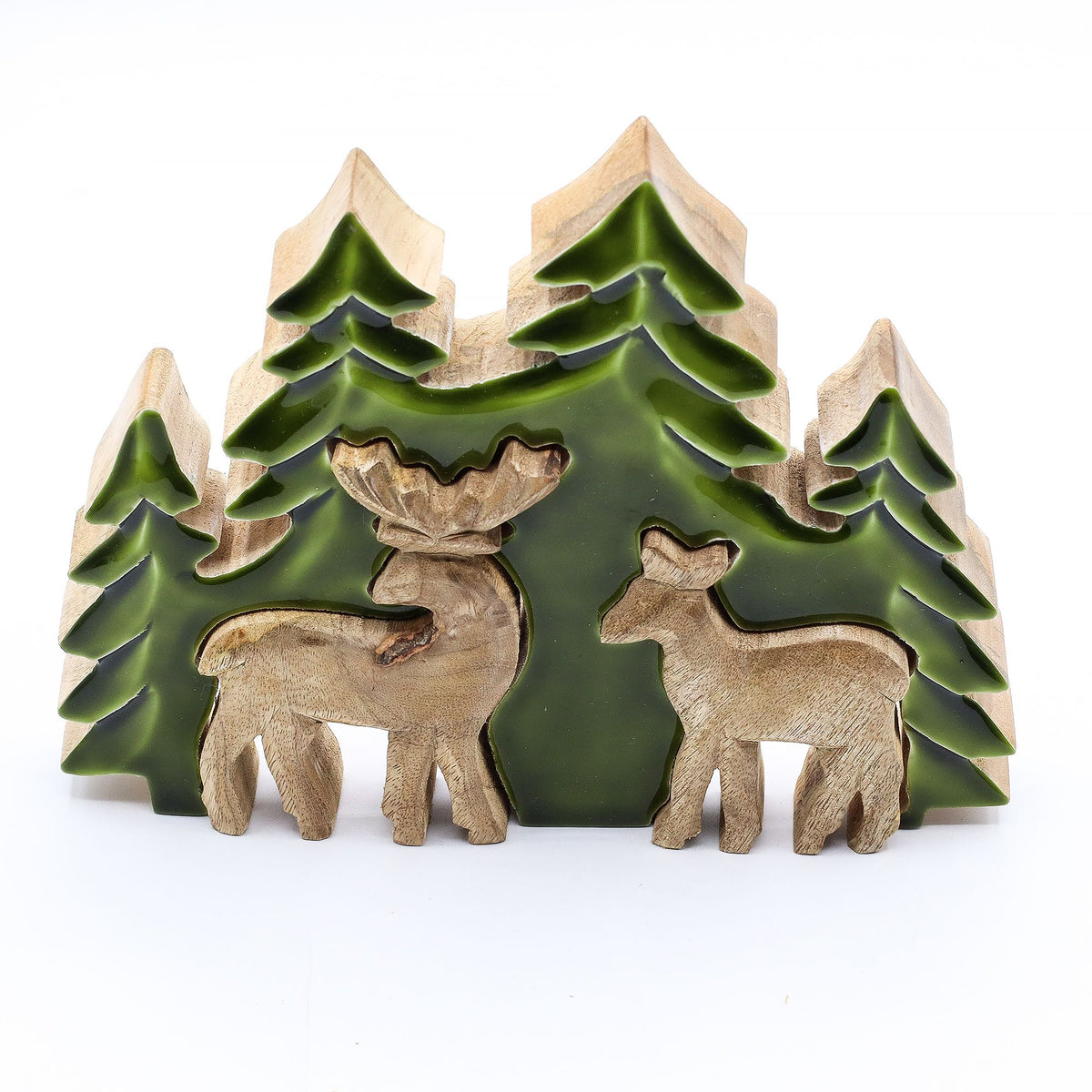 Lost in the Forrest - Two Dear in the Forrest 3D Wooden Decoration - 18x23cm - Lost in the Forest - Wooden Decorations & Bowls | Hearth & Amble