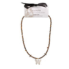 Nymph Tiger's Eye Gemstone Necklace with Real Leaf Butterfly Pendant