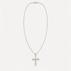 Indian Devotional Pendant - Silver Plated (45cm Chain)- Rose Quartz Crucifix