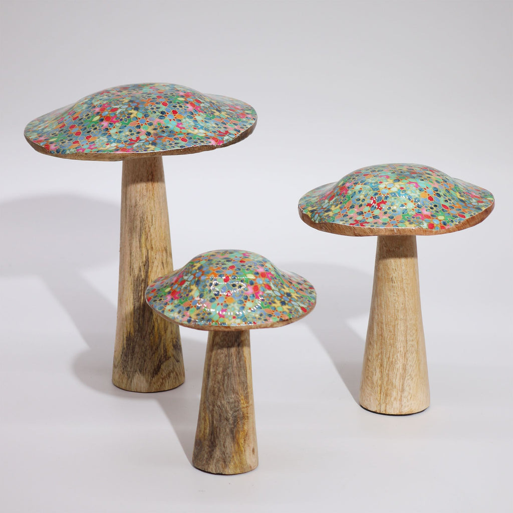 Small Enamelled Mushroom - 10cm - Mediterranean Tile Pattern