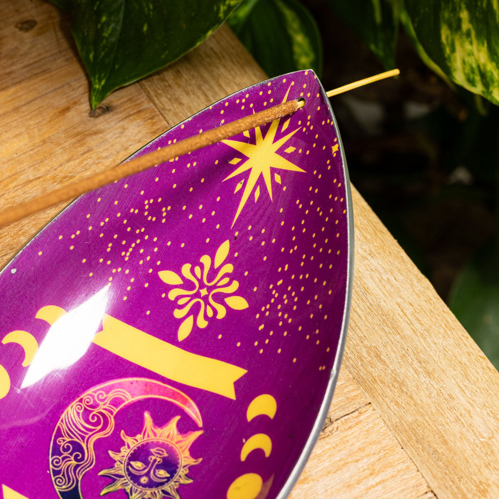 Enamel Incense Bowl - Aluminum - Purple Sun & Moon Phases