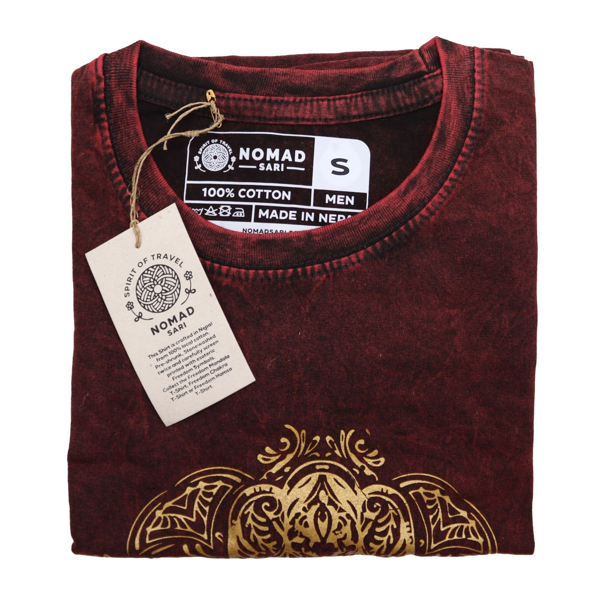 Nomad Sari Stonewashed Cotton T-Shirt â€“ Hamsa â€“ Maroon â€“ Small
