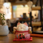 Ceramic Money Cat Bank - Pink on Cushion