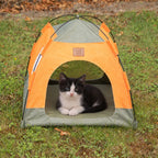 PAW Bed – Green & Orange Tent – 48 × 48 × 40cm