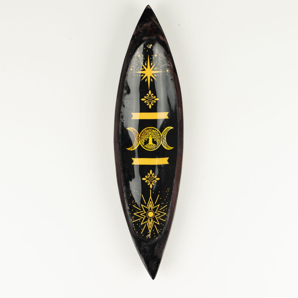 Enamel Incense Bowl - Mango Wood - Triple Moons