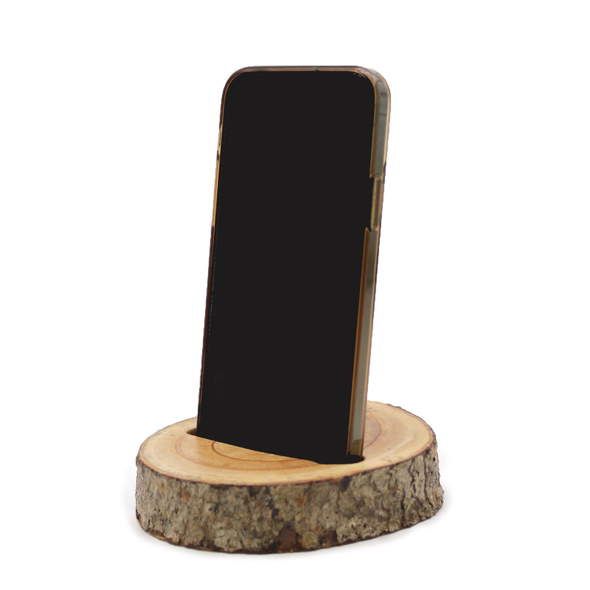 Small Log Phone Holder (slot) - Natural - Wooden Phone Holders | Hearth & Amble