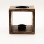 Large Square Mango Wood Oil Burner- Buddha Face