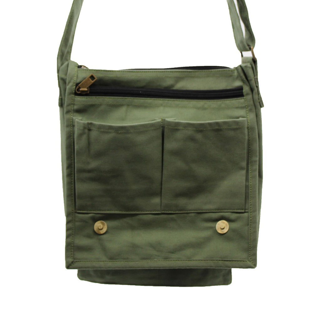 Cotton Canvas Messenger Bag - Green