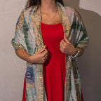 Nomad Sari Summer Marbella Print Scarf - Green with Gold  (180x50cm)