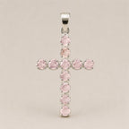 Indian Devotional Pendant - Silver Plated (45cm Chain)- Rose Quartz Crucifix