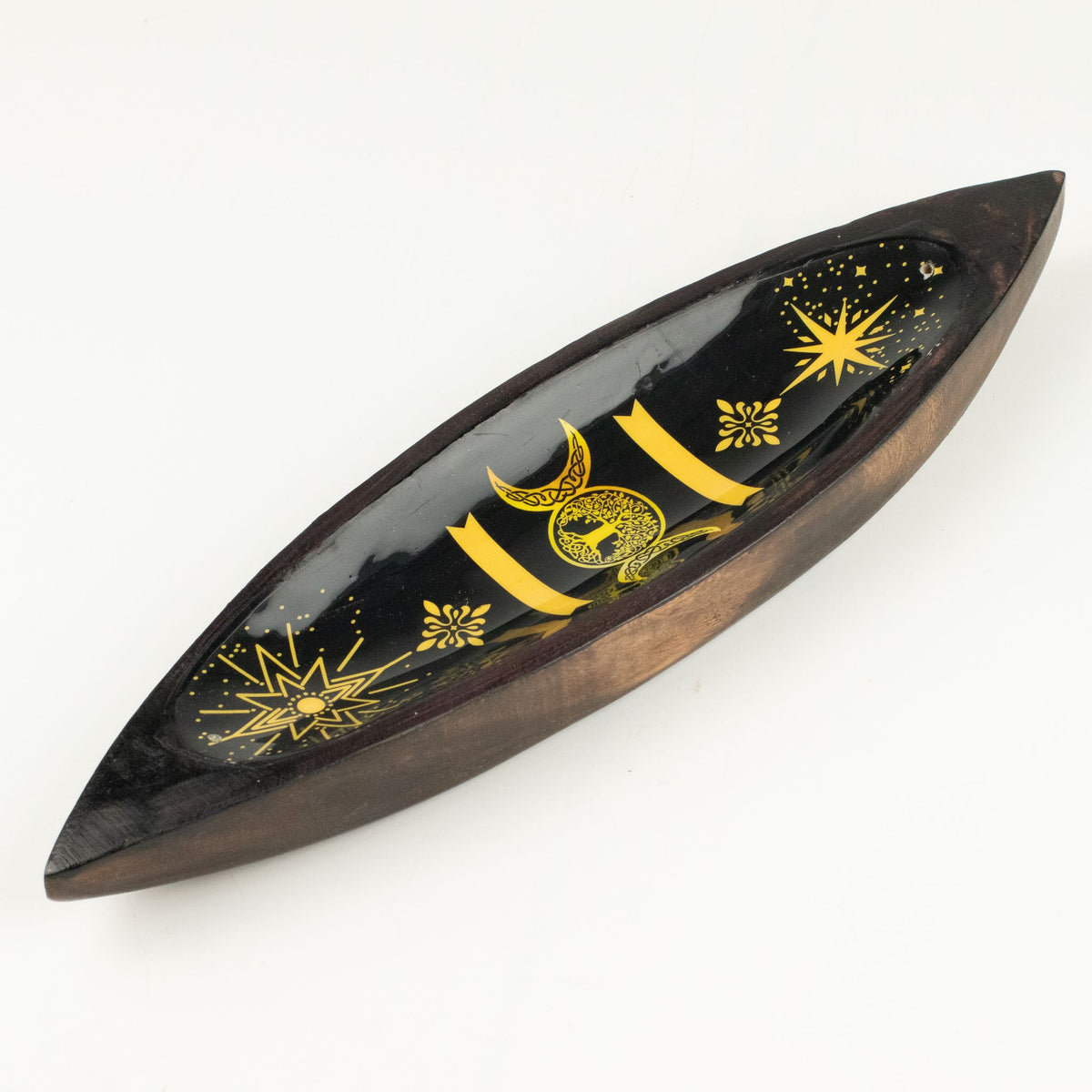 Enamel Incense Bowl - Mango Wood - Triple Moons
