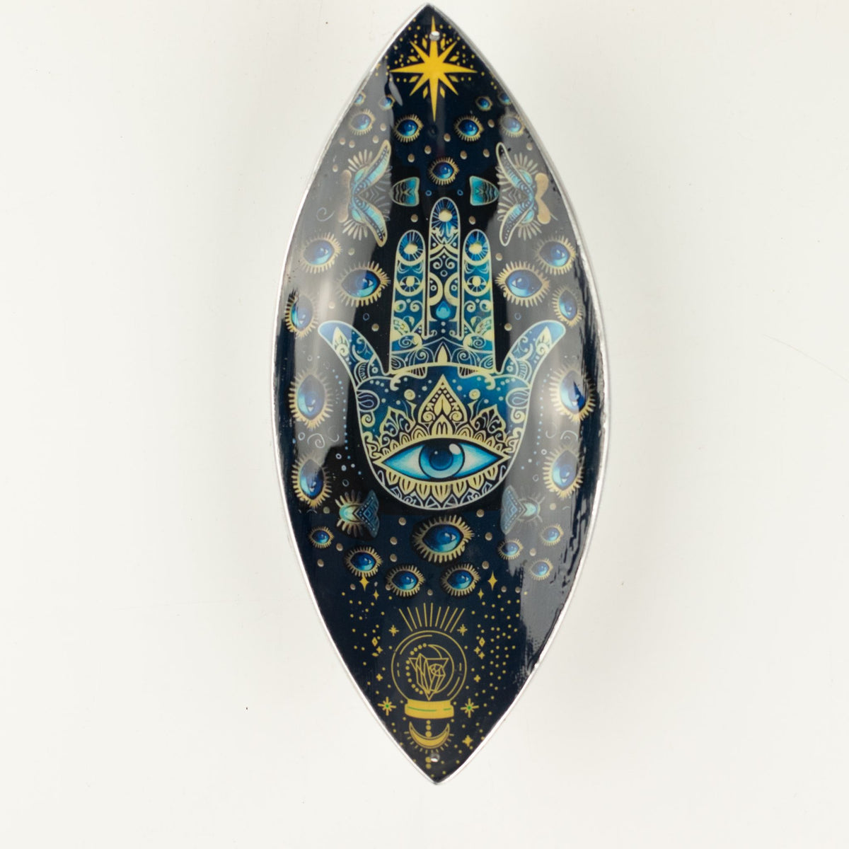 Enamel Incense Bowl - Aluminum - Blue Hamsa