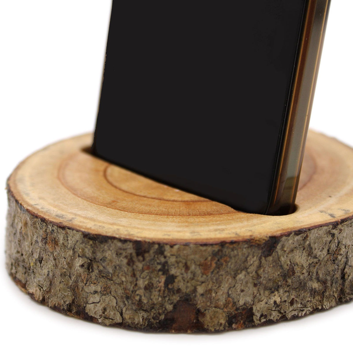 Small Log Phone Holder (slot) - Natural - Wooden Phone Holders | Hearth & Amble