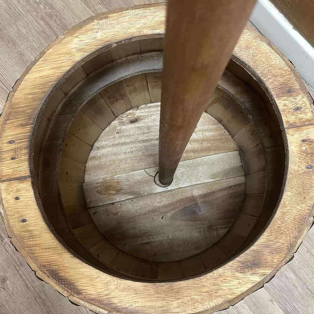 Beer Barrel Table & Parasol Stand â€“ Natural Wood 60 x 48.5 cm