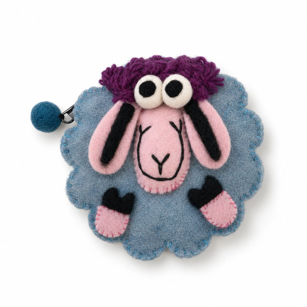 Natural Felt Zipper Pouches - Fresh Colours Happy Sheep