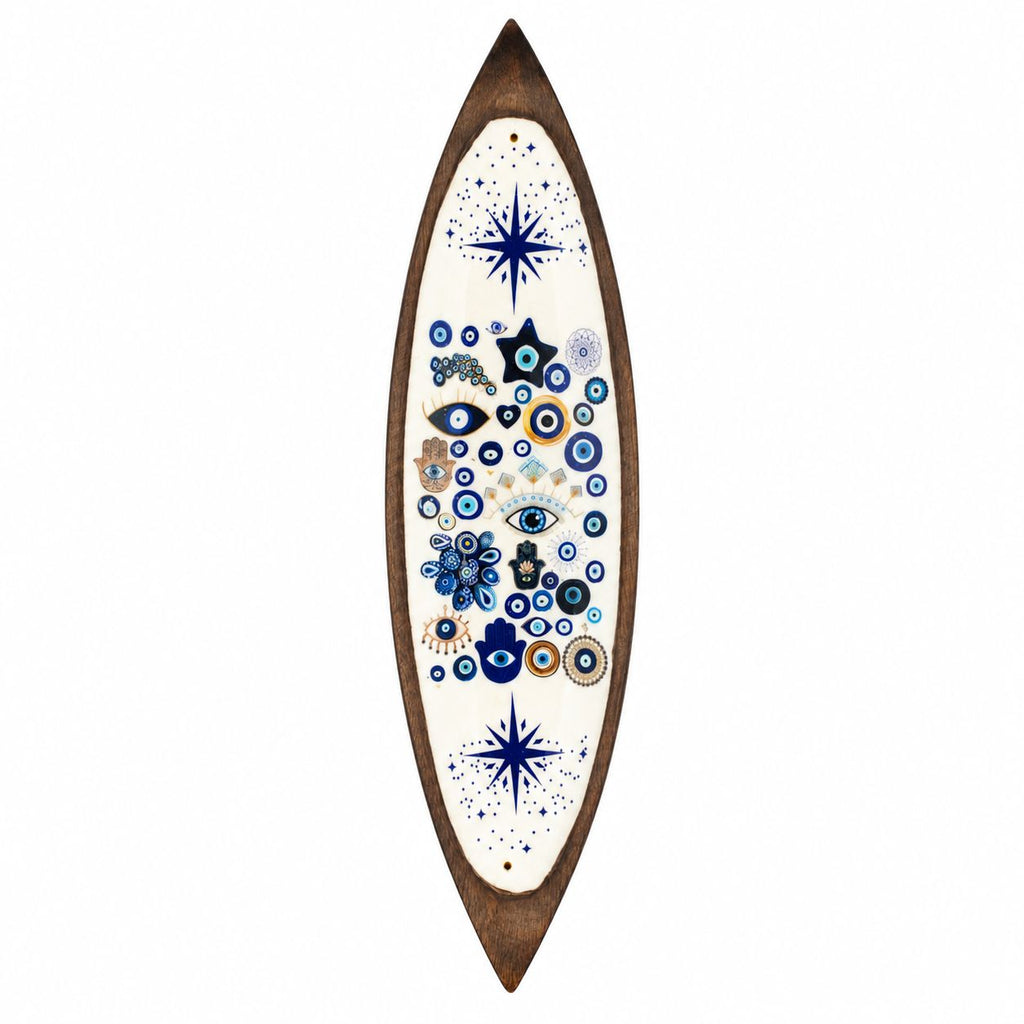 Enamel Incense Bowl - Mango Wood - Evil Eye