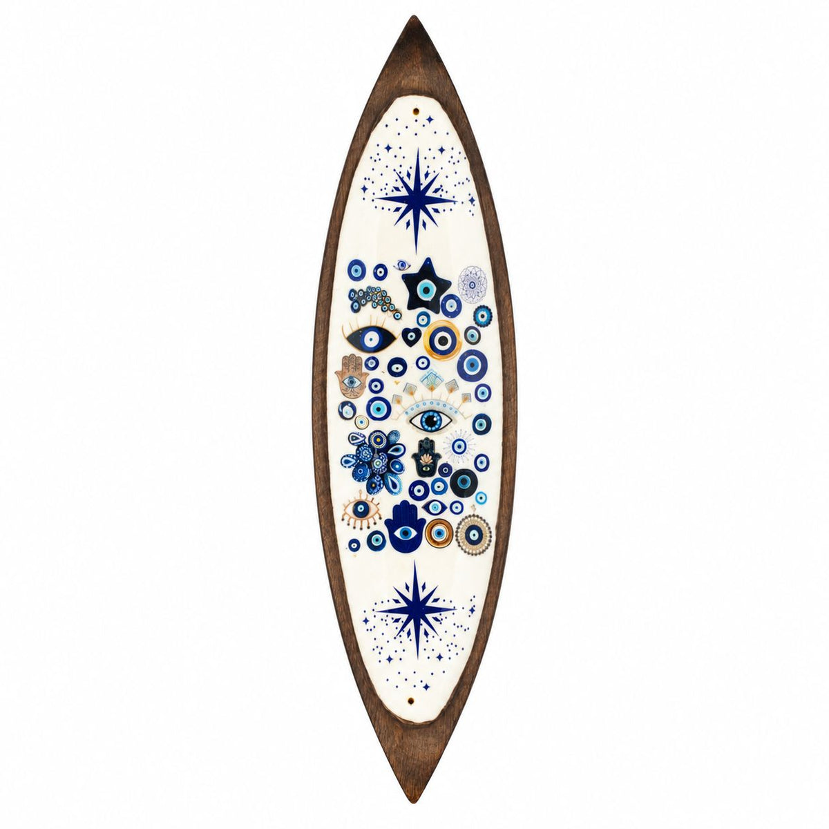 Enamel Incense Bowl - Mango Wood - Evil Eye