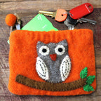 Natural Felt Zipper Pouches - Owl on Branch