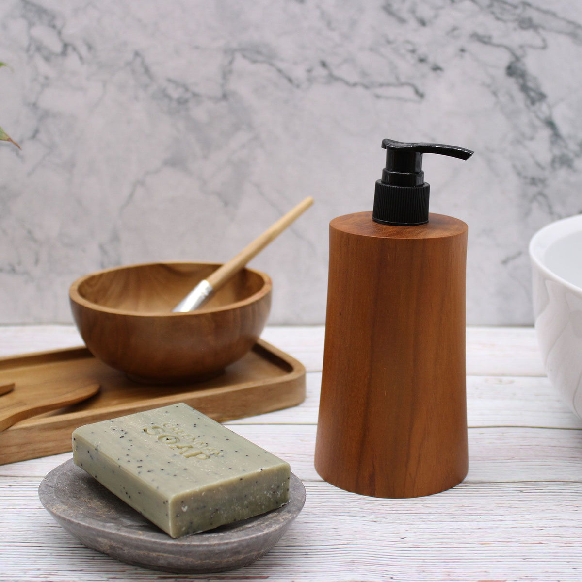 Natural Teakwood Soap Dispenser - Taper - Soaps | Hearth & Amble