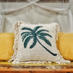 Linen Cushion Cover 45x45cm Palm Tree  with Fringe