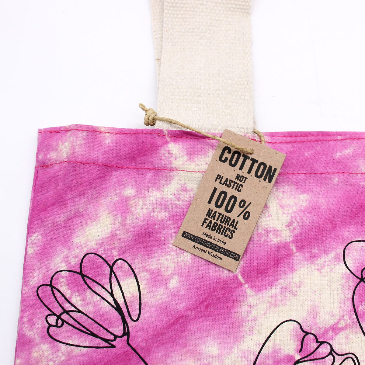 Tye-Dye Cotton Bag (6oz) - 38x42x12cm - Lotus Buddha - Blue - Natural Handle - Bags & Totes | Hearth & Amble