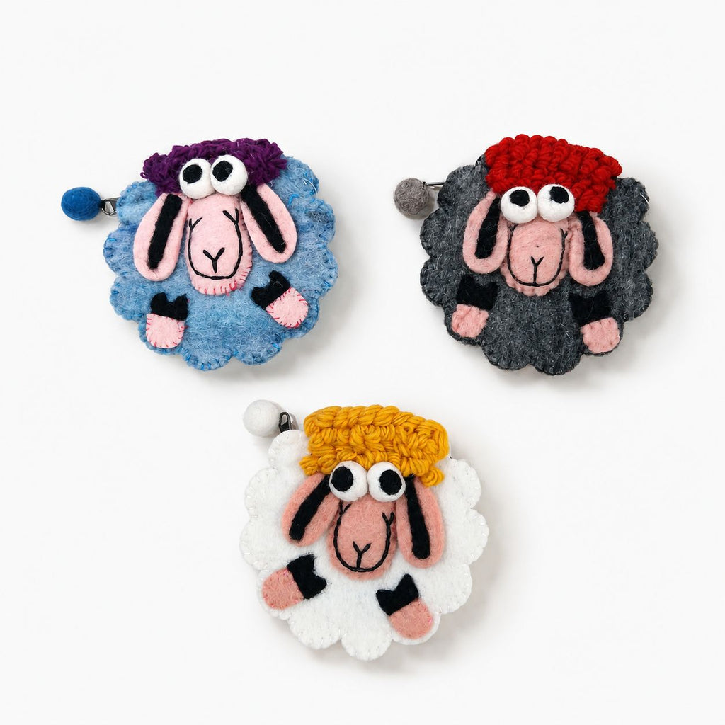 Natural Felt Zipper Pouches - Fresh Colours Happy Sheep