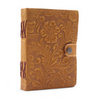 Leather Embossed Notebook – Tan Floral Pattern –  17.8×12.7 cm