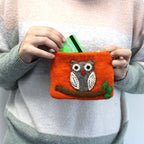 Natural Felt Zipper Pouches - Owl on Branch