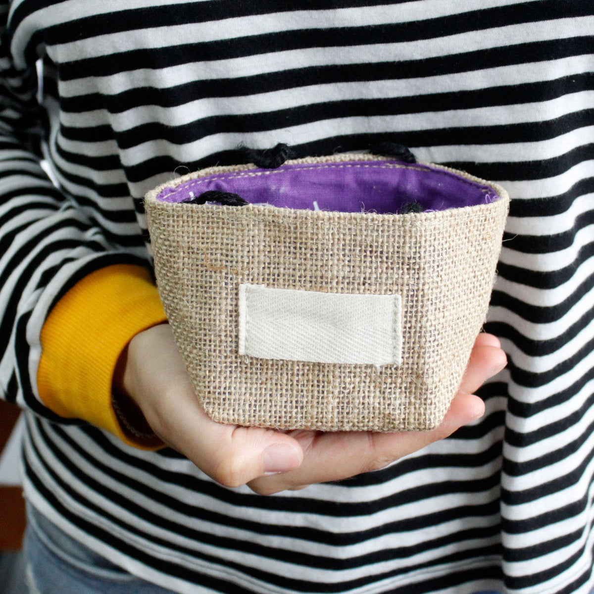 Natural Jute Cotton Gift Bag - Lavender Lining - Small