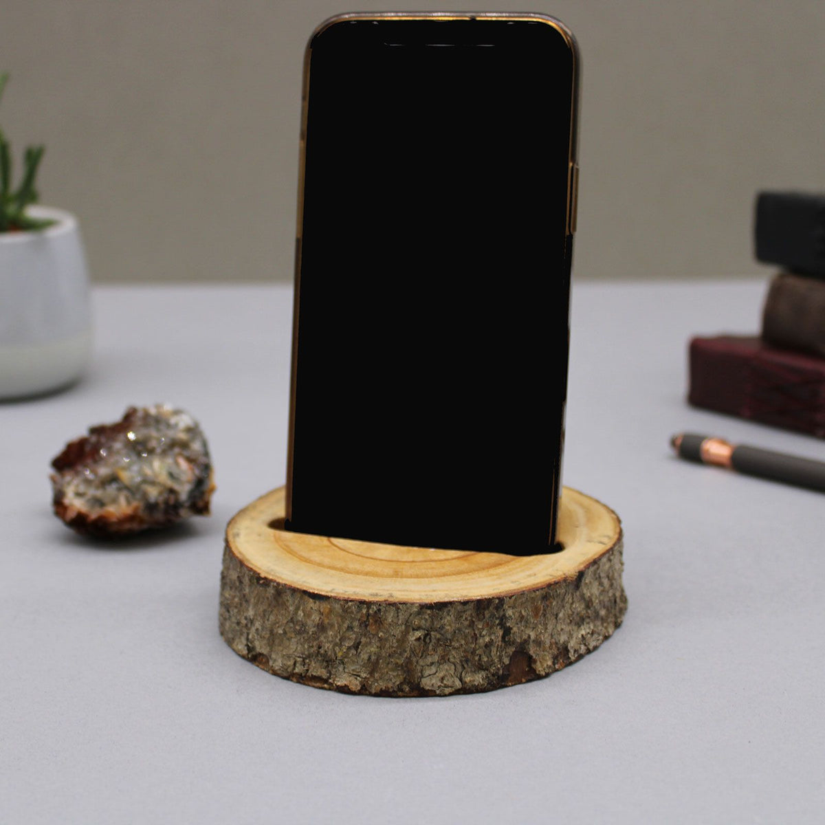 Small Log Phone Holder (slot) - Natural - Wooden Phone Holders | Hearth & Amble