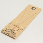 Indian Devotional Pendant - Silver Plated (45cm Chain)- Rose Quartz Crucifix