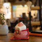Ceramic Money Cat Bank - Pink on Cushion