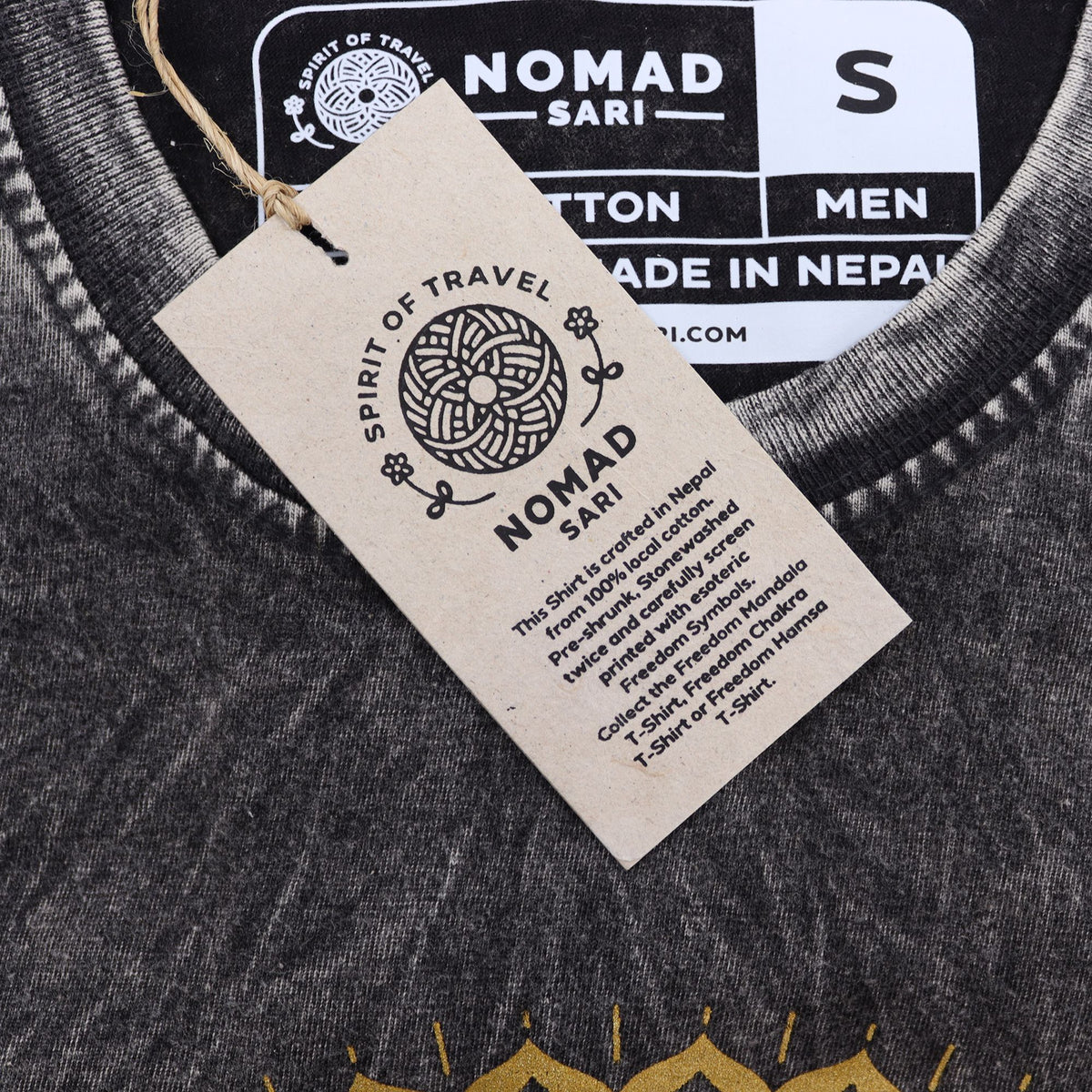 Nomad Sari Stonewashed Cotton T-Shirt â€“ Mandala â€“ Dark Grey â€“ Small
