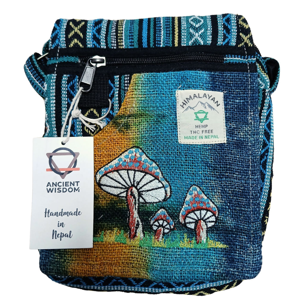 Hemp Embroidery Mushroom Party Bag - Green Mushrooms