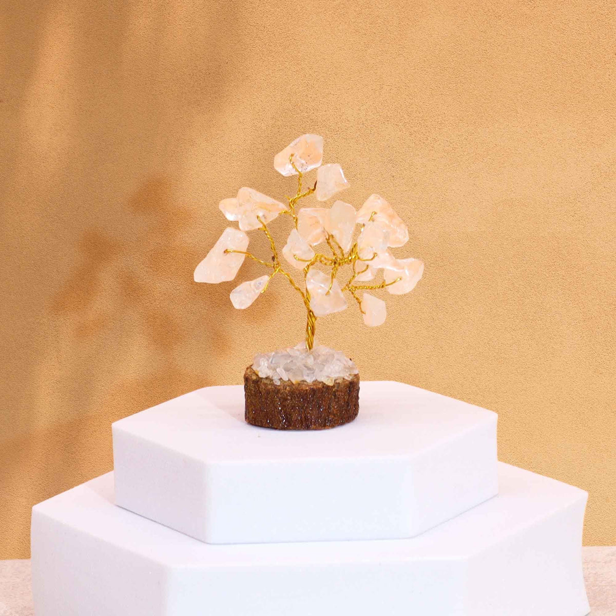 Mini Gemstone Tree On Wood Base - Rock Quartz (15 stones)