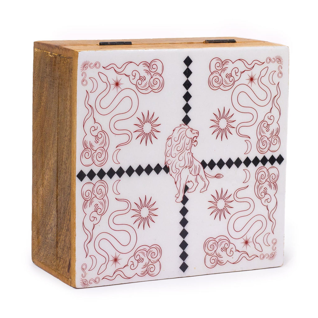 Hop Hare Big Enameled Square Box - Lion & Snakes