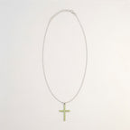 Indian Devotional Pendant - Silver Plated (45cm Chain)- Peridot Crucifix