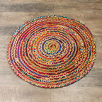 Round Jute and Recycled Cotton Rug - 90 cm