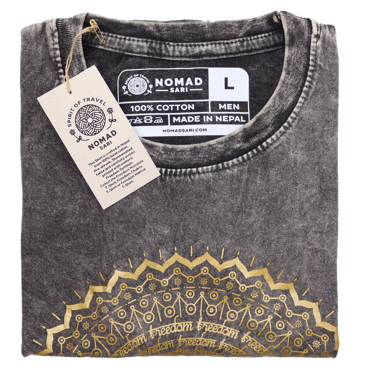 Nomad Sari Stonewashed Cotton T-Shirt â€“ Hamsa â€“ Dark Grey â€“ Large