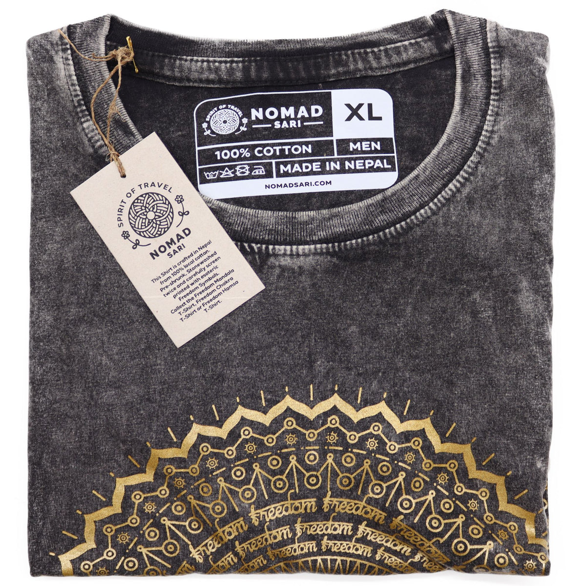 Nomad Sari Stonewashed Cotton T-Shirt â€“ Mandala â€“ Dark Grey â€“ XL