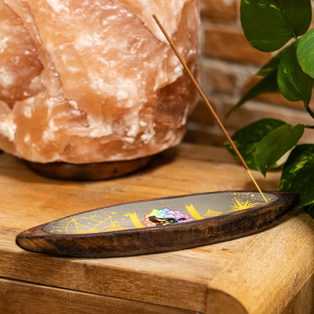 Enamel Incense Bowl - Mango Wood - Chakra